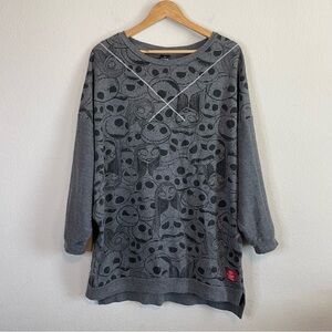 Disney The Nightmare Before Christmas Long Sleeve Oversized Gray Crewneck Shirt